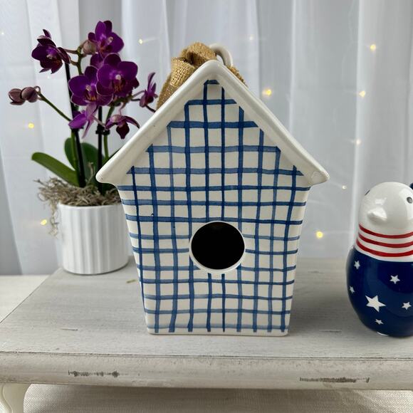 Rae Dunn Plaid Perch Birdhouse ***FLAWED*** - Picture 1 of 11